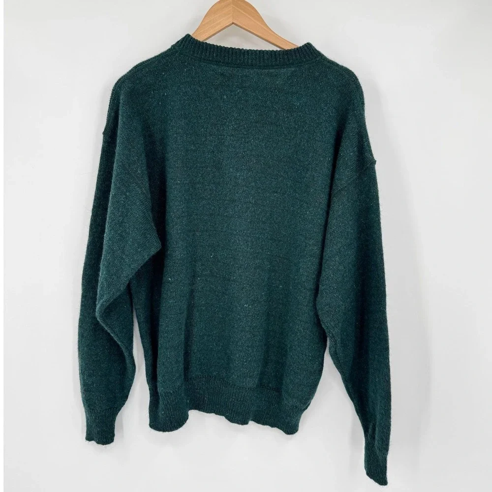 REI Dark Forest Green Vtg 90s Long Sleeve Henley Wool Sweater Men's L